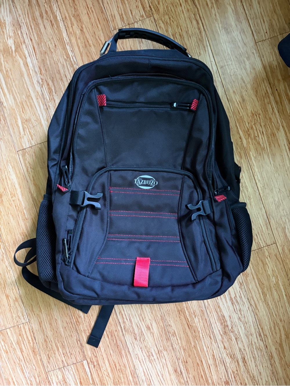 Men's Black Backpack with Red Accents